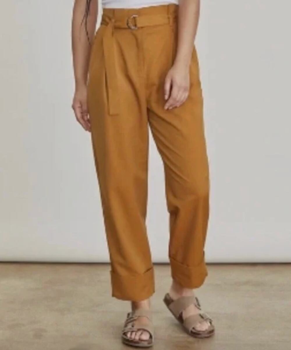 Elizabeth & James Paper Bag Camel High Waist Belted Cuffed Pleated Ankle Pants 6